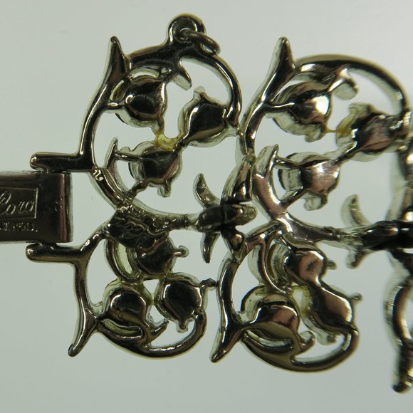 Fine Vintage Coro Blue Rhinestone Leaf Vine Bracelet - Picture 7 of 8